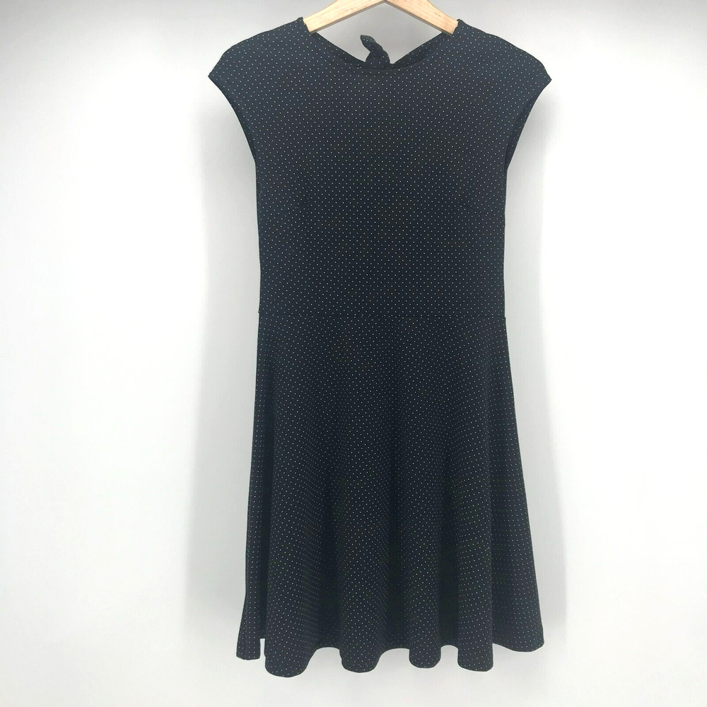 GAP Dress Womens 2 Black White Polka Dot Fit & Flare Knit Open Back Retro VLV